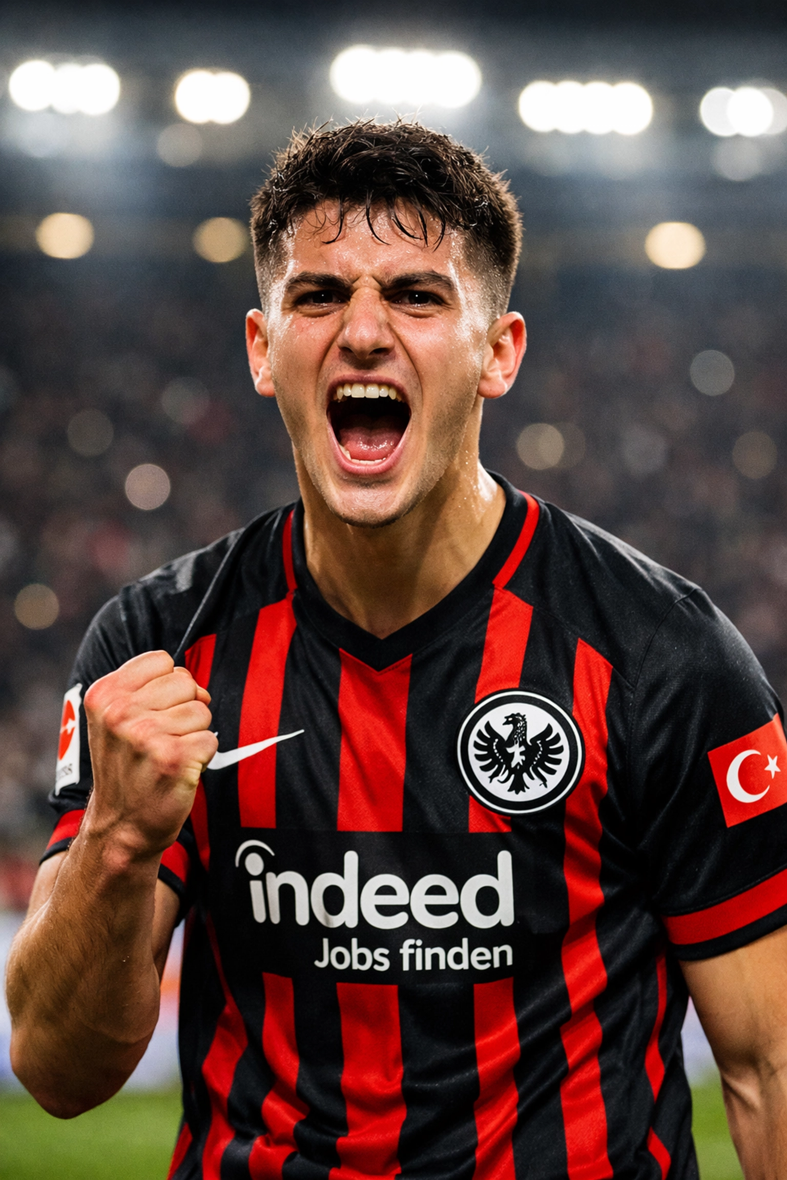 Can Uzun von Eintracht Frankfurt jubelt nach Torschuss in der Bundesliga-Rückrunde