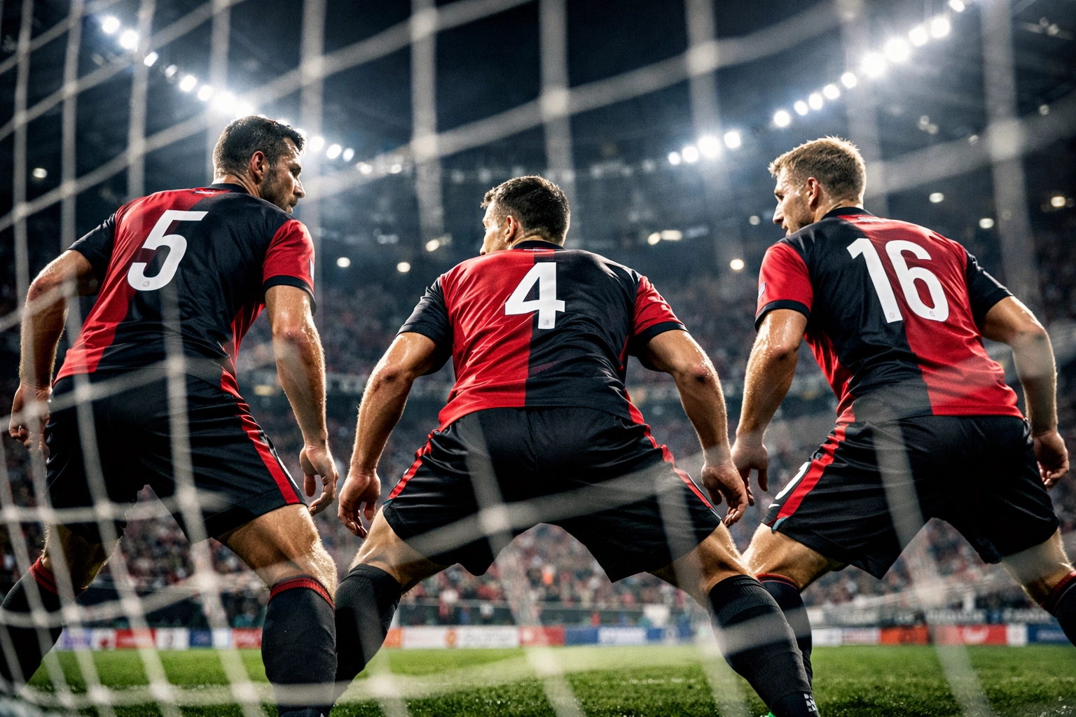 Drei Innenverteidiger in Dreierkette-Formation während eines Bundesliga-Spiels 2026