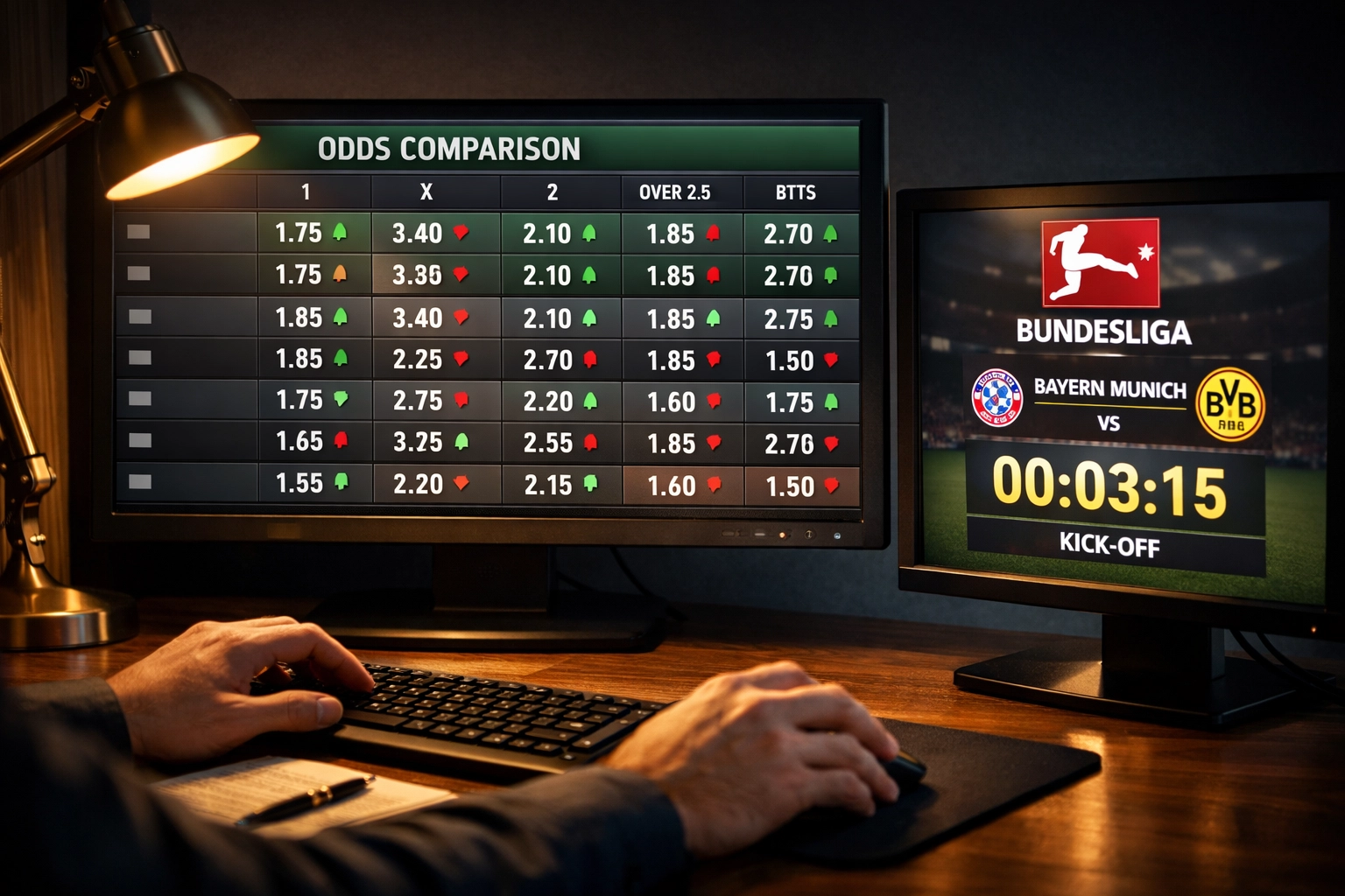 Live Quotenbewegungen auf Monitoren zeigen CLV-Analyse bei Bundesliga-Wetten in Echtzeit