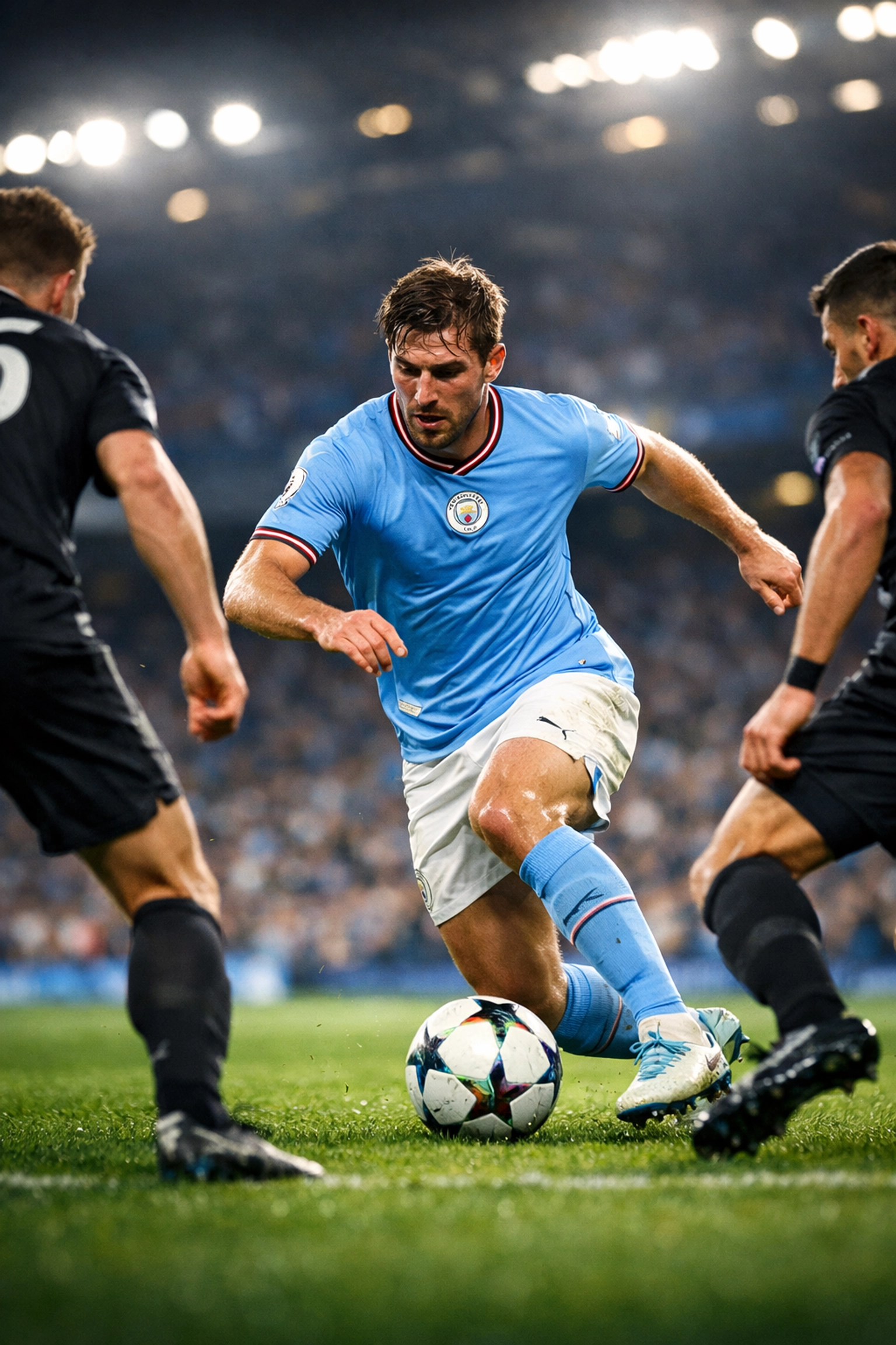 Manchester City Offensivspieler im Dribbling zeigt die neue taktische Flexibilität im Zentrum.
