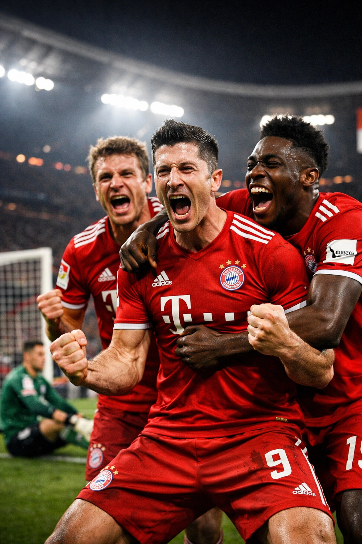 Bayern München Spieler feiern Tor im Bundesliga-Spiel