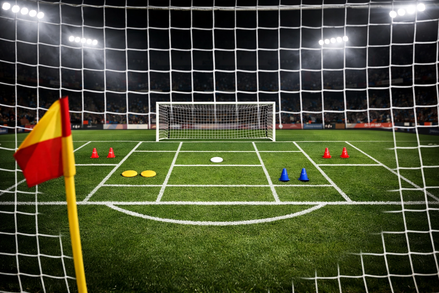 Strafraum mit sechs Defensivzonen für Standardsituationen markiert