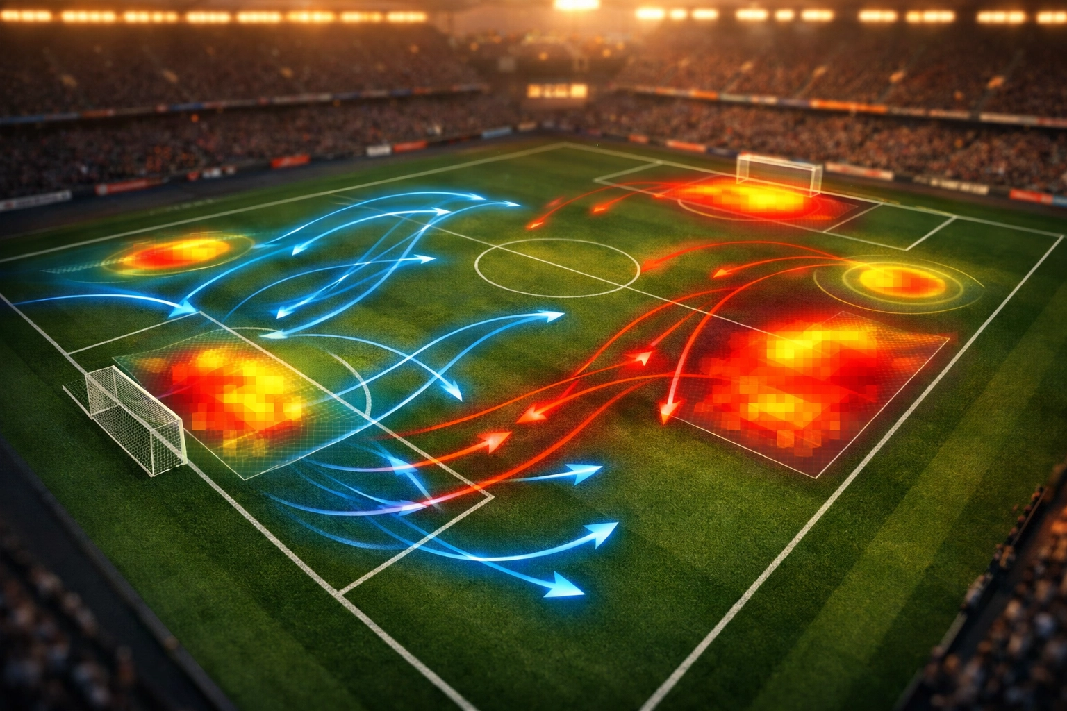 Fußballfeld mit Heatmap und Expected Goals Zonen für Spielanalyse