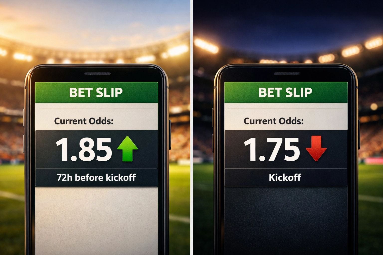Closing Line Value Vergleich: Wettquoten 1,85 vs 1,75 zeigen positiven CLV vor Spielbeginn
