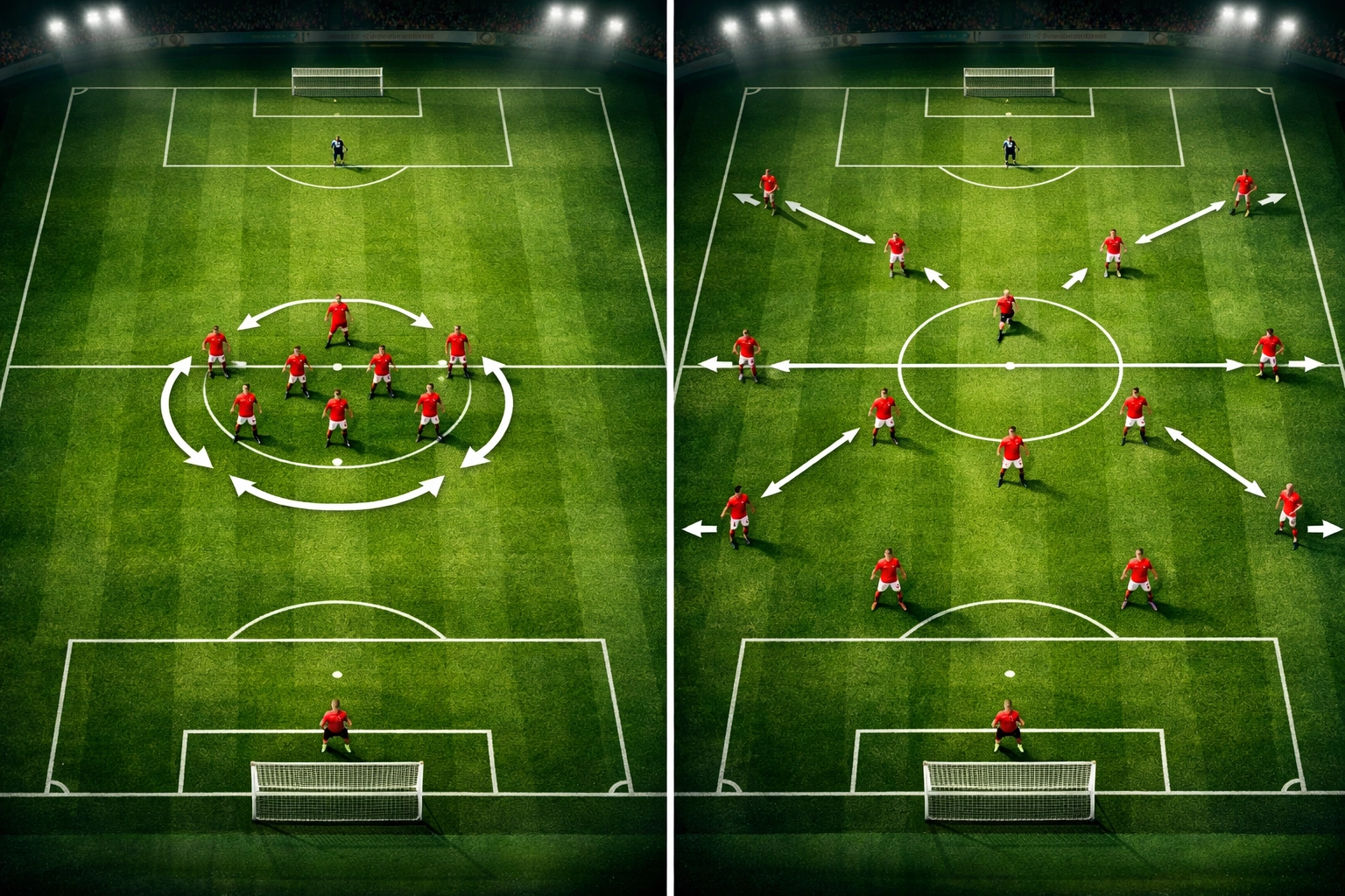 Spielaufbau im 3-4-3 - Übergang von kompakter Defensive zu breiter Offensivformation