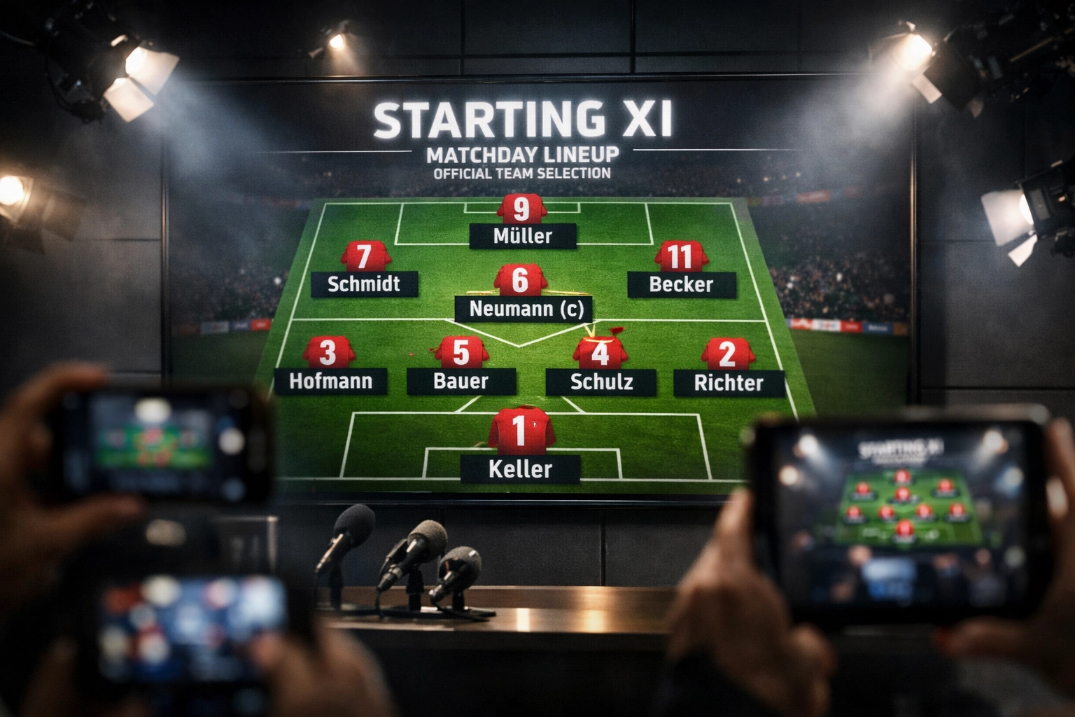 Offizielle Aufstellungs-Bekanntgabe mit digitaler Formation im Presseraum