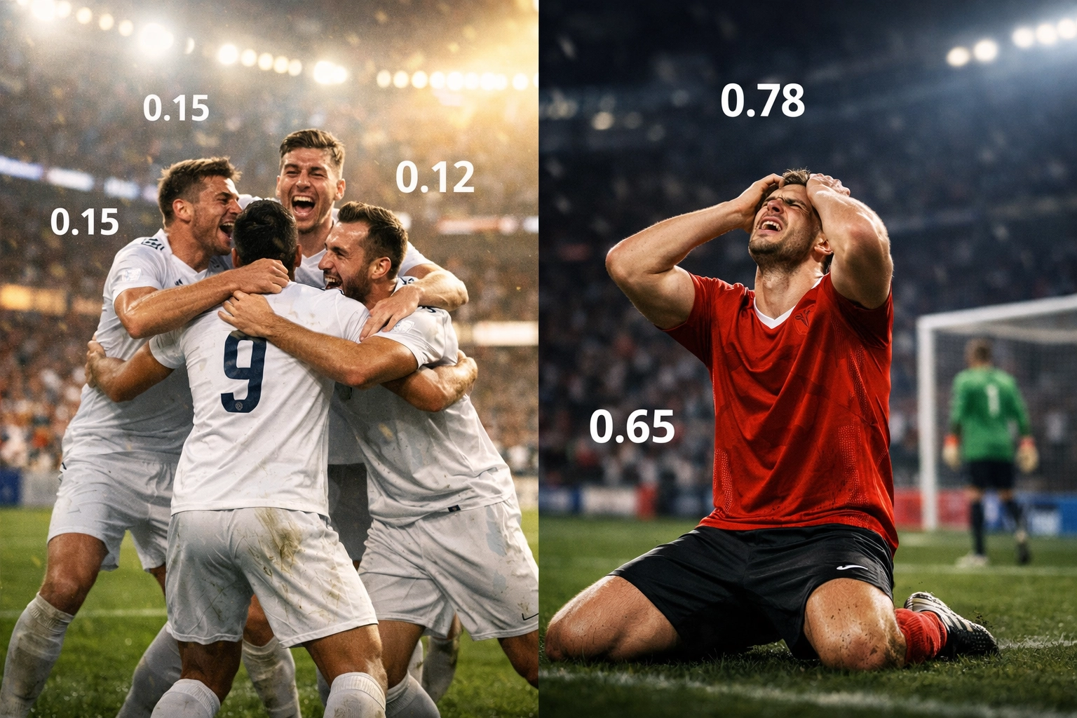 Kontrast zwischen Glückstreffer und vergebener Torchance mit xG-Werten im Stadion