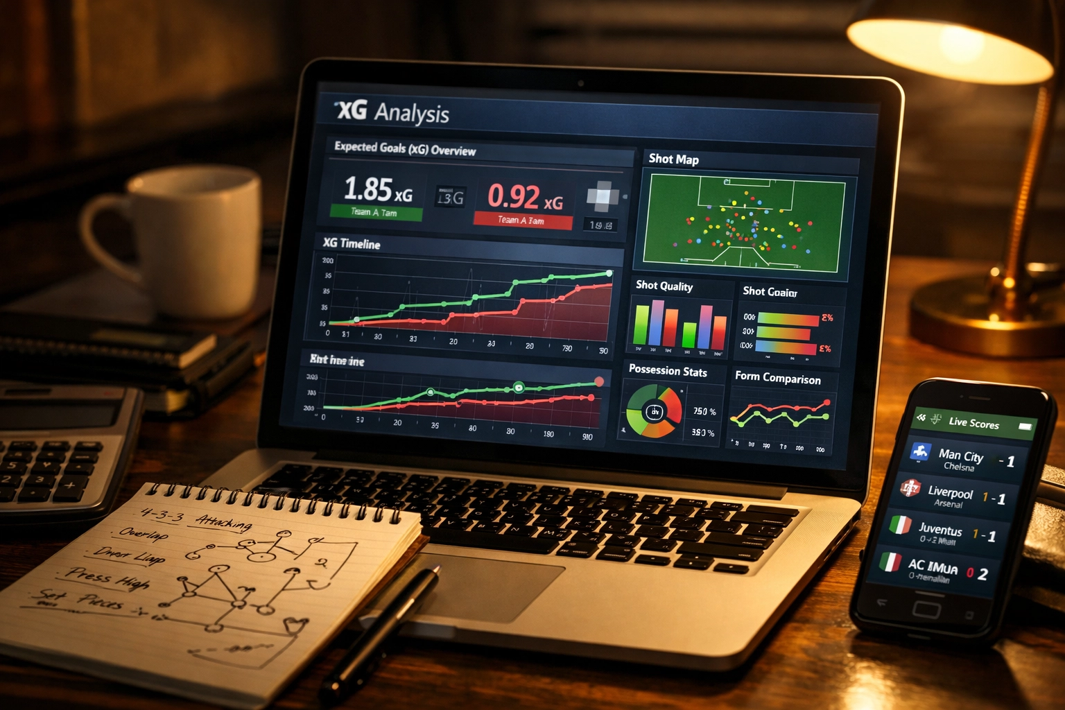 Expected Goals Statistiken und xG-Metriken auf Analysten-Arbeitsplatz