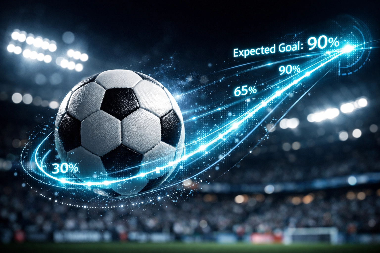 Fußball mit xG-Datenvisualisierung und Torwahrscheinlichkeit im Bundesliga-Stadion