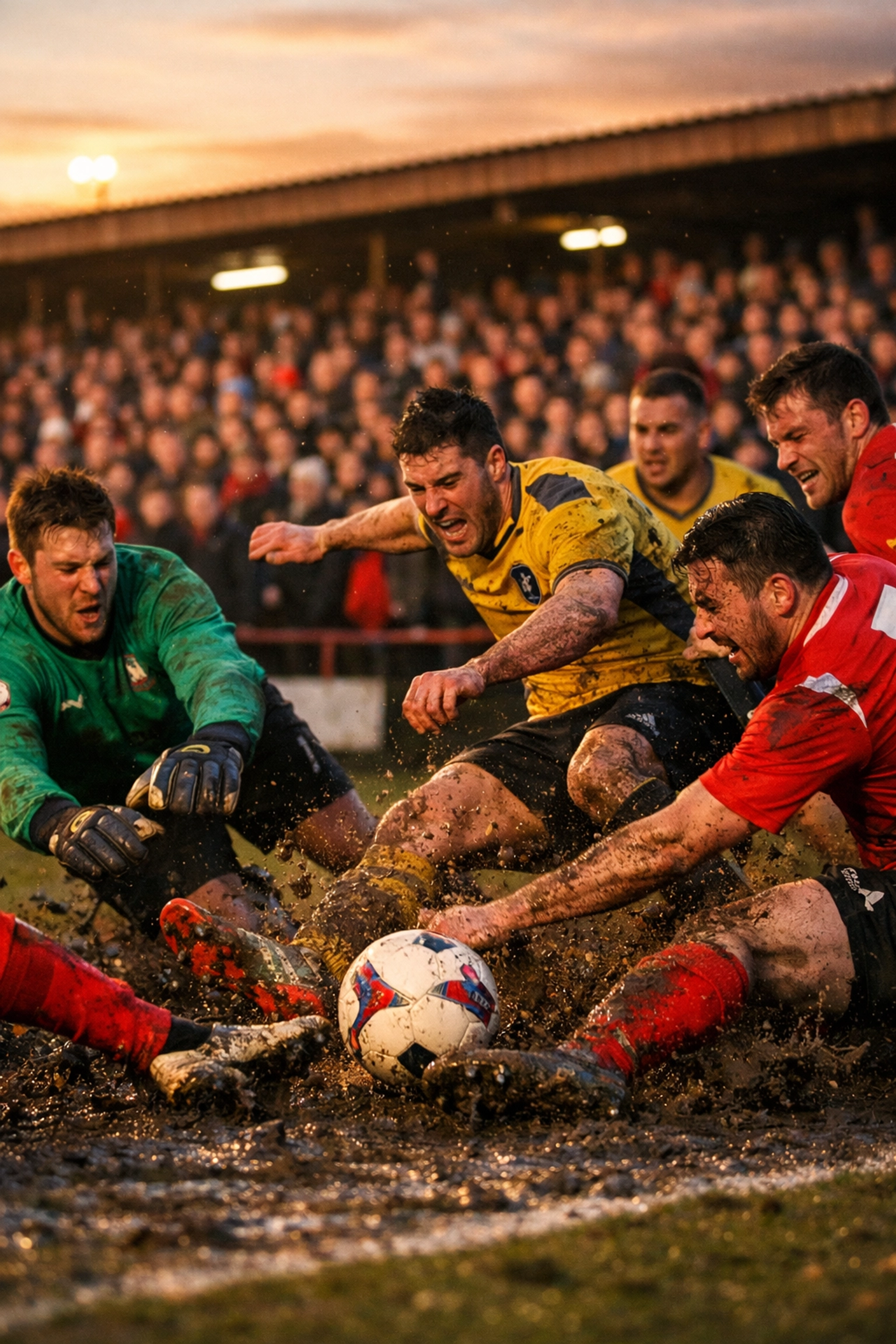 FA Cup Spiel zwischen Macclesfield und Brentford mit intensivem Zweikampf im Strafraum