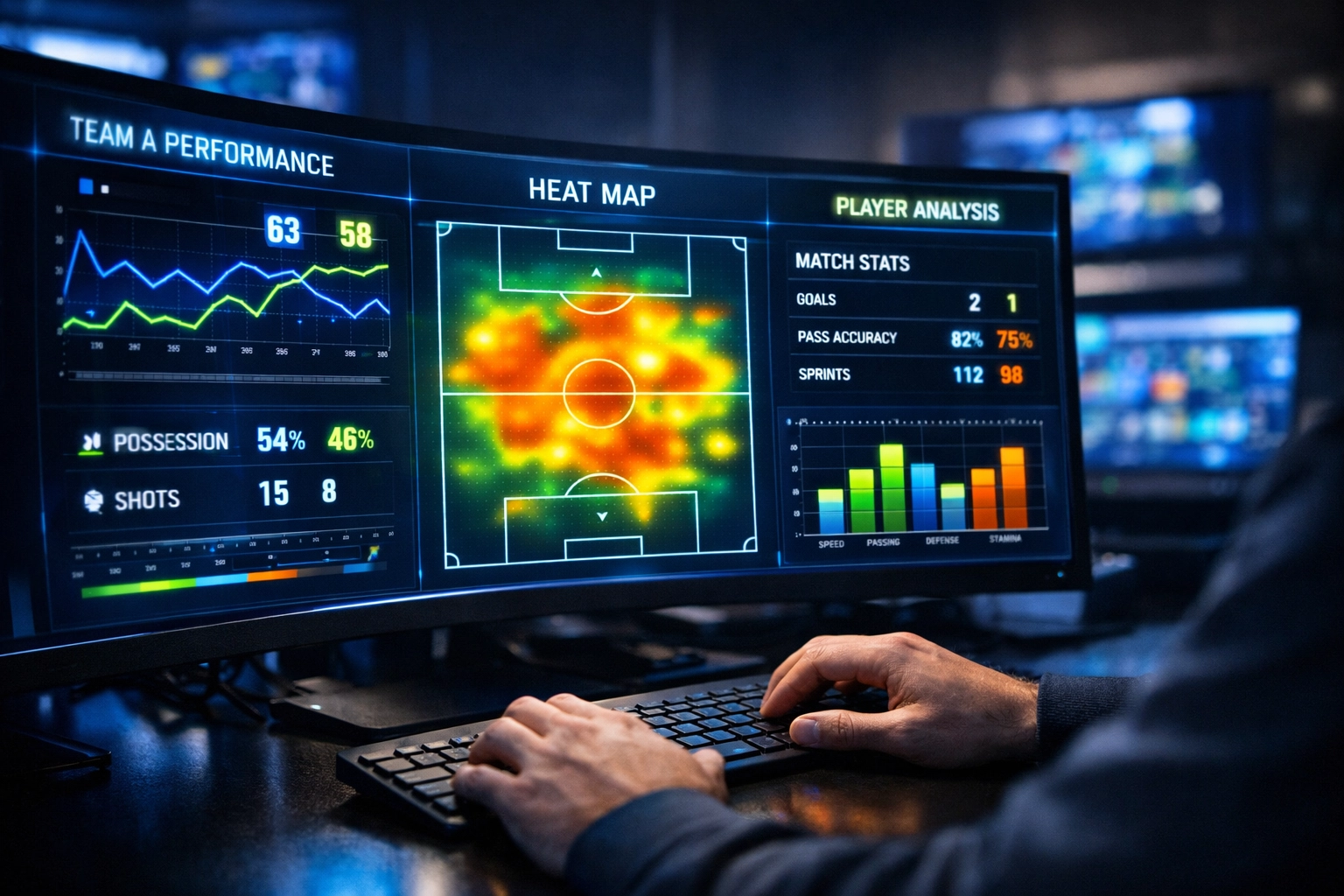 Analyst wertet Spielstatistiken und Formkurven für Wettentscheidungen aus