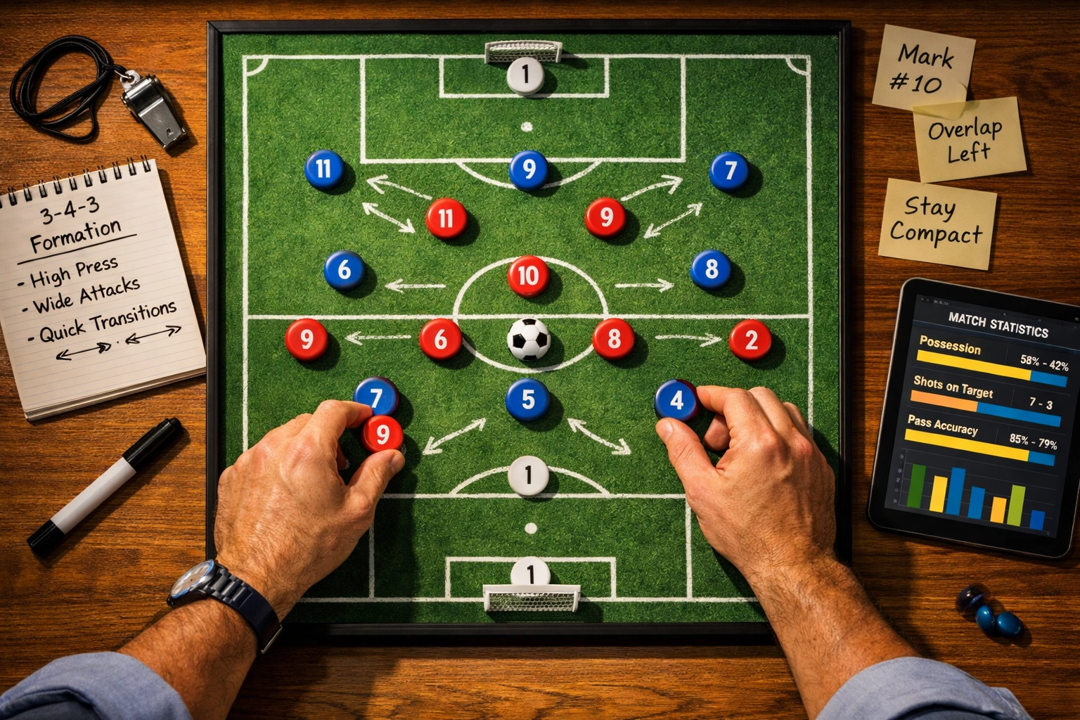 Taktiktafel zeigt 3-4-3 Formation für Fußball-Wettanalyse