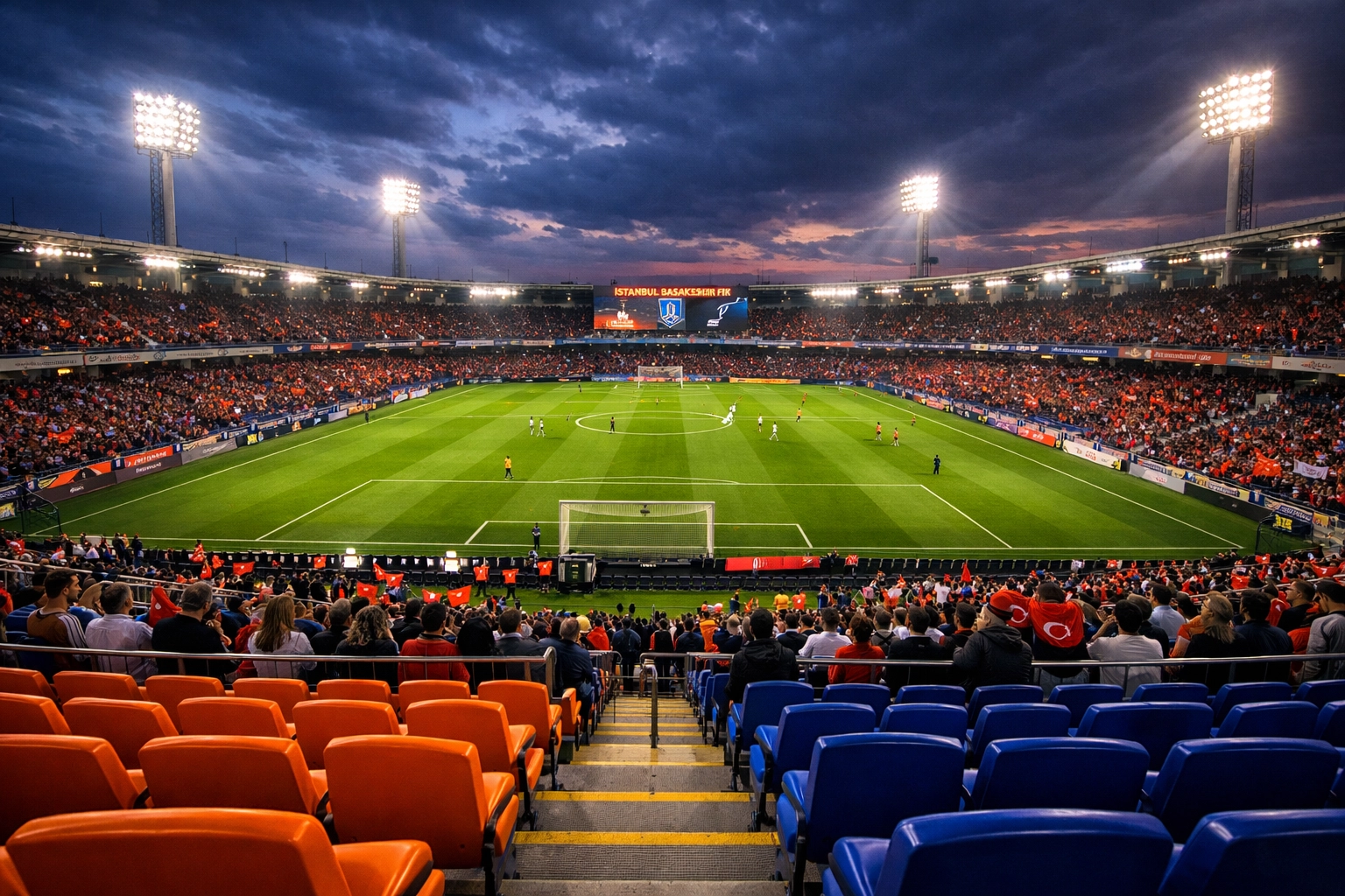 Istanbul Basaksehir Stadion bei Flutlicht für Süper Lig Heimspiel gegen Besiktas
