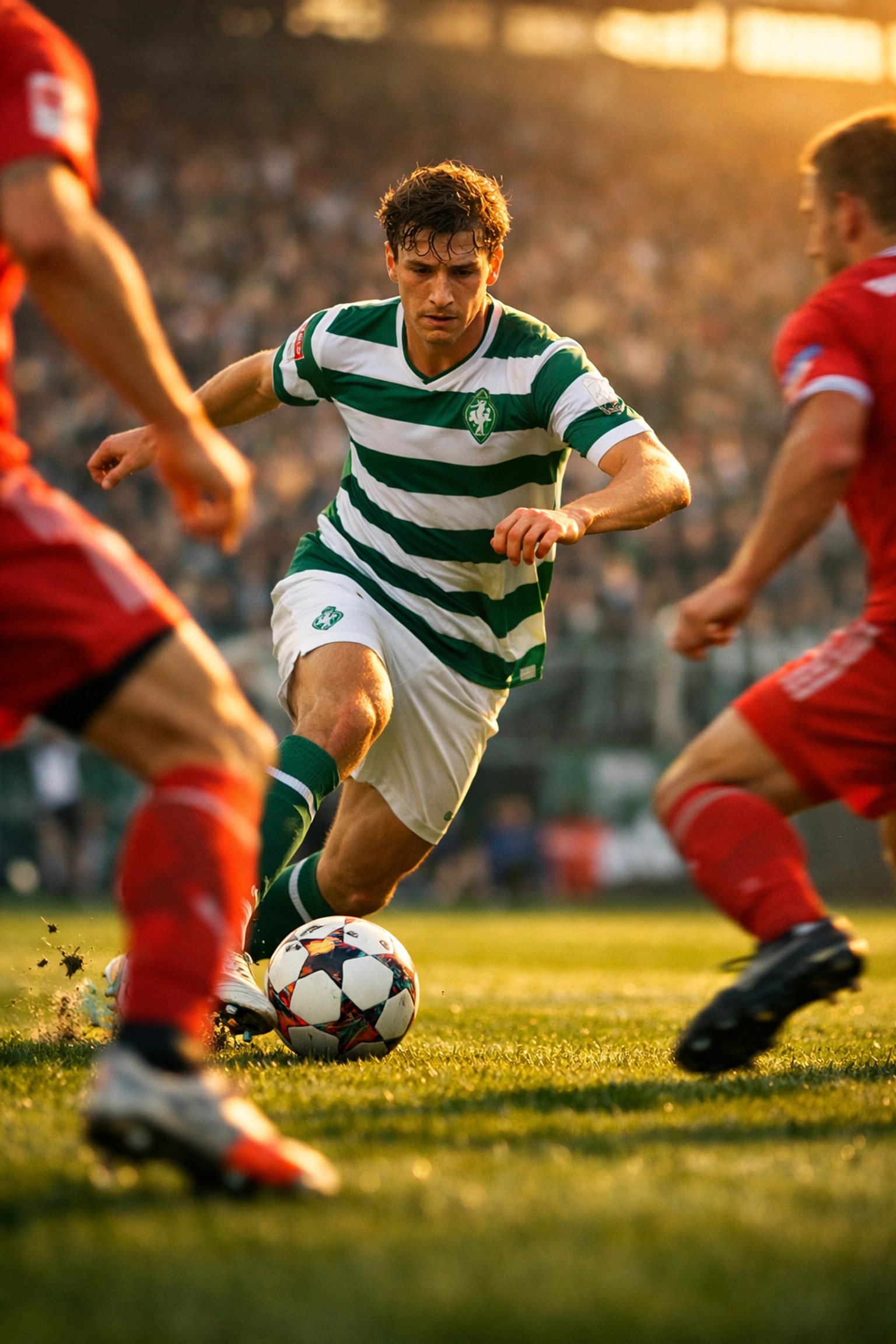 Borussia Mönchengladbach Mittelfeldspieler mit Ball im Bundesliga-Spiel