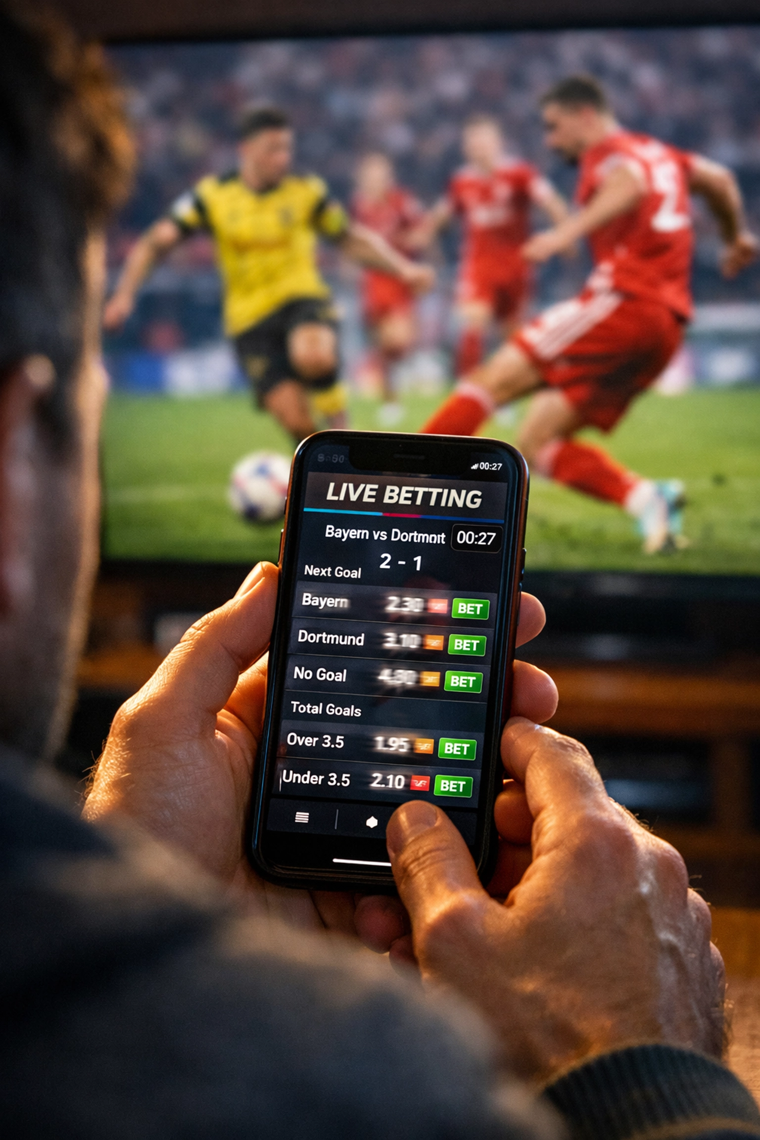 Live-Wetten Bundesliga: Wetter nutzt Smartphone-App während laufendem Bundesliga-Spiel