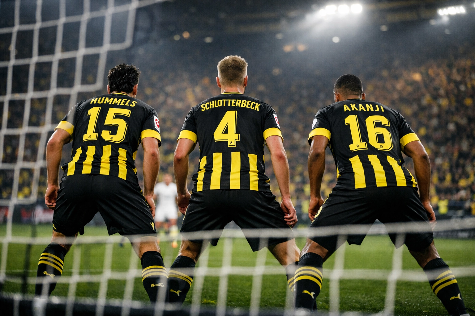 Drei Innenverteidiger in Dreierkette-Aufstellung bei Bundesliga-Spiel