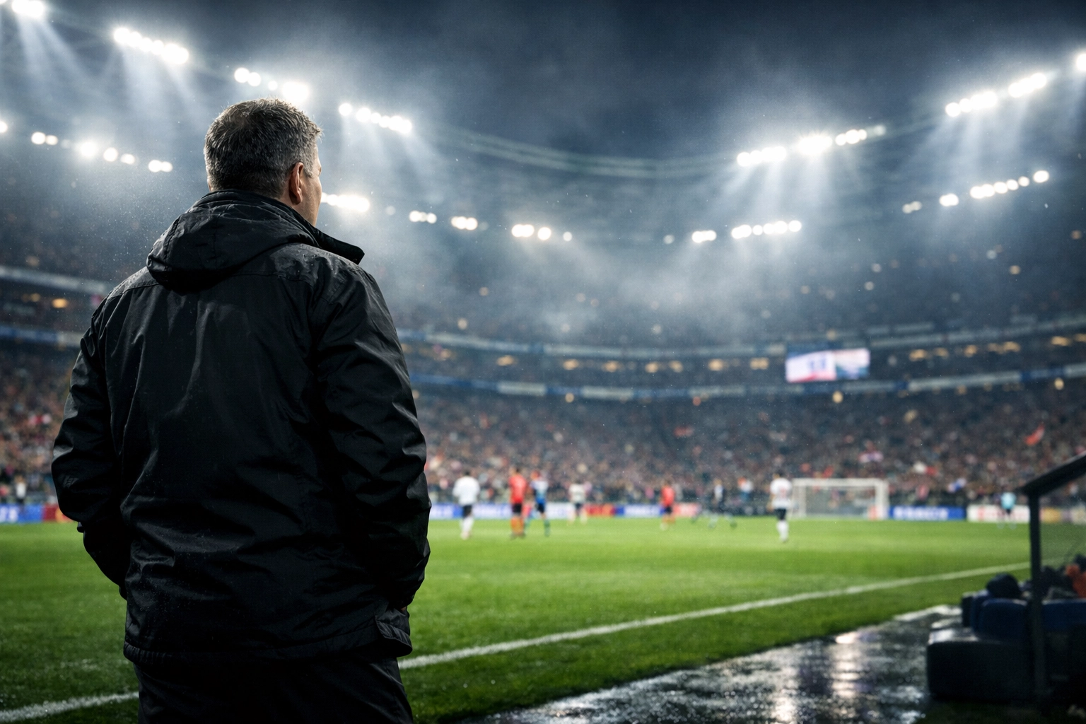 Sebastian Hoeneß an der Seitenlinie im Europapokal unter Flutlicht gegen Celtic