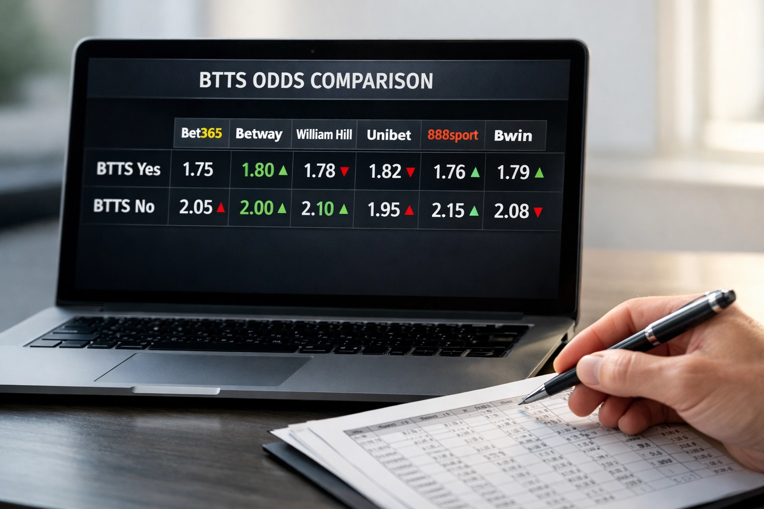 BTTS Quotenvergleich mehrerer Buchmacher mit statistischer Analyse