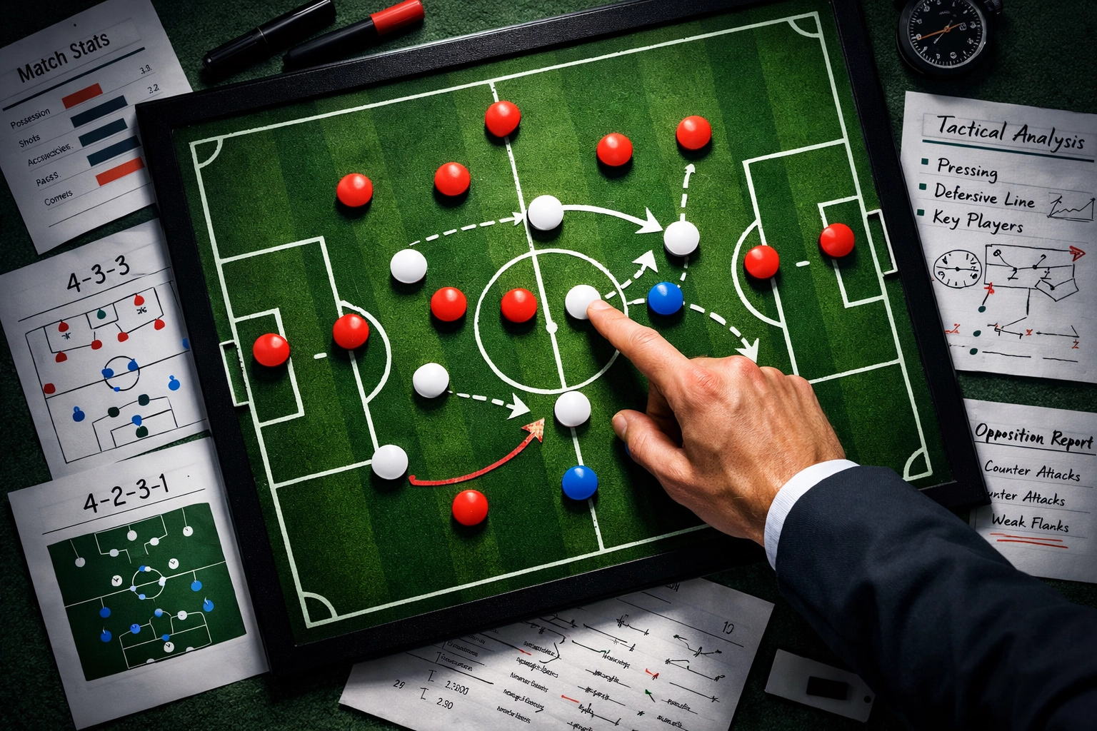 Taktiktafel mit Aufstellungen für Champions League Achtelfinale 2026 Analyse