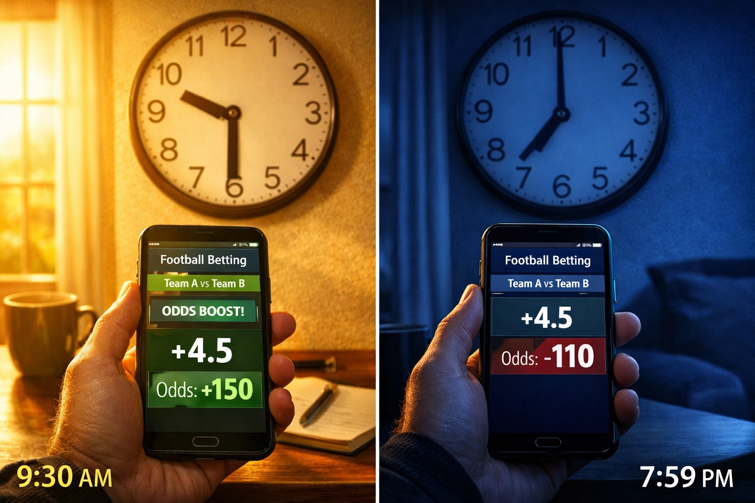 Quotenvergleich zwischen Eröffnungsquote am Morgen und Schlussquote am Abend vor Spielbeginn