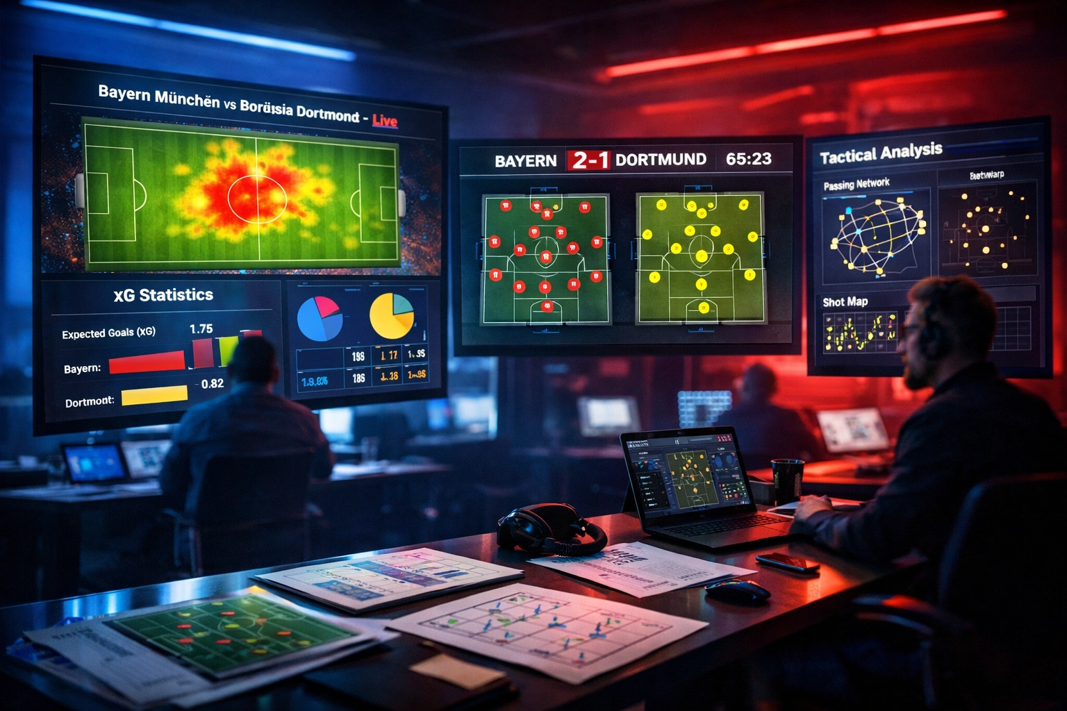 Fußball-Analyseraum mit xG-Statistiken für Bayern München vs Borussia Dortmund Klassiker