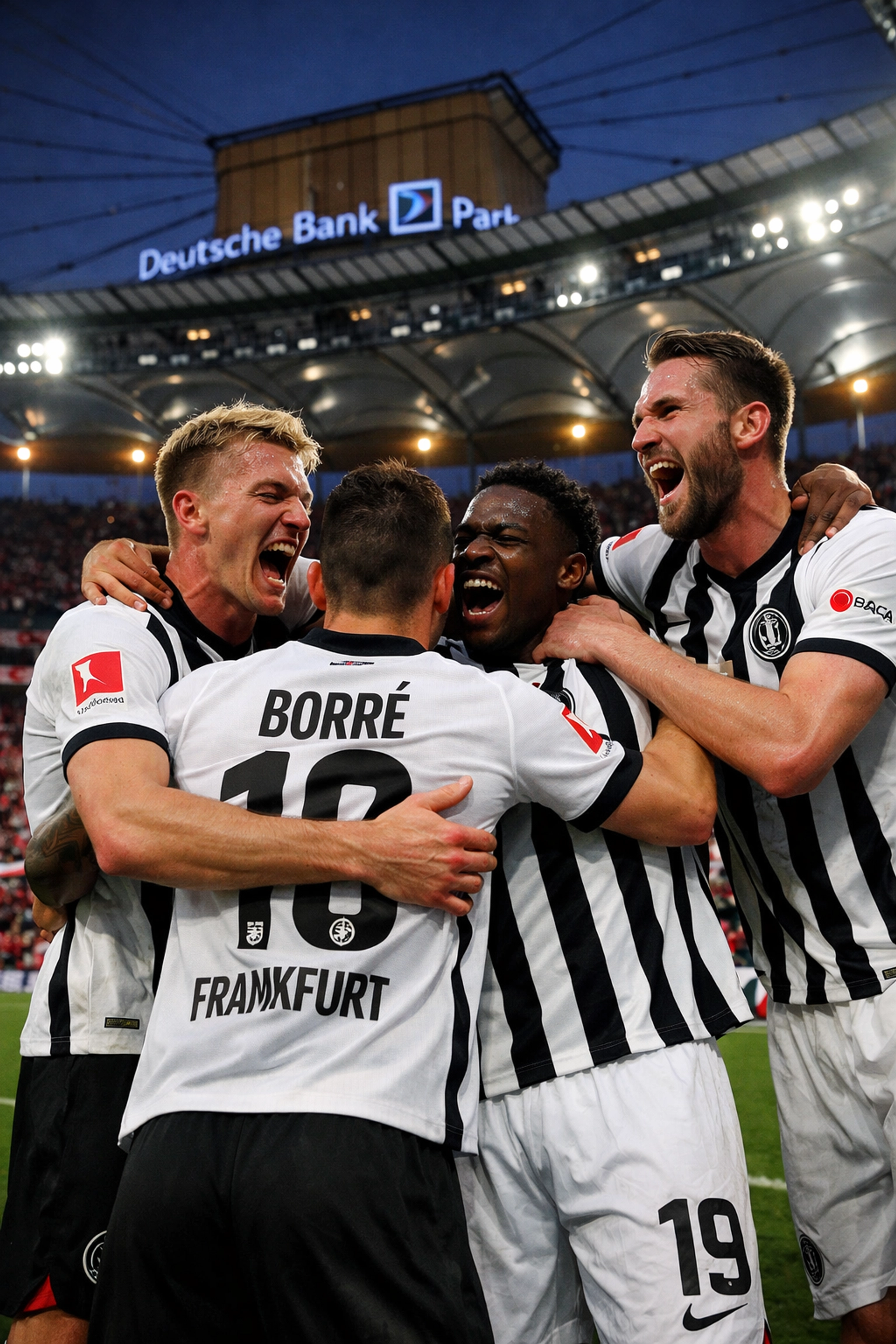 Eintracht Frankfurt Spieler feiern Teamgeist in der Bundesliga Rückrunde