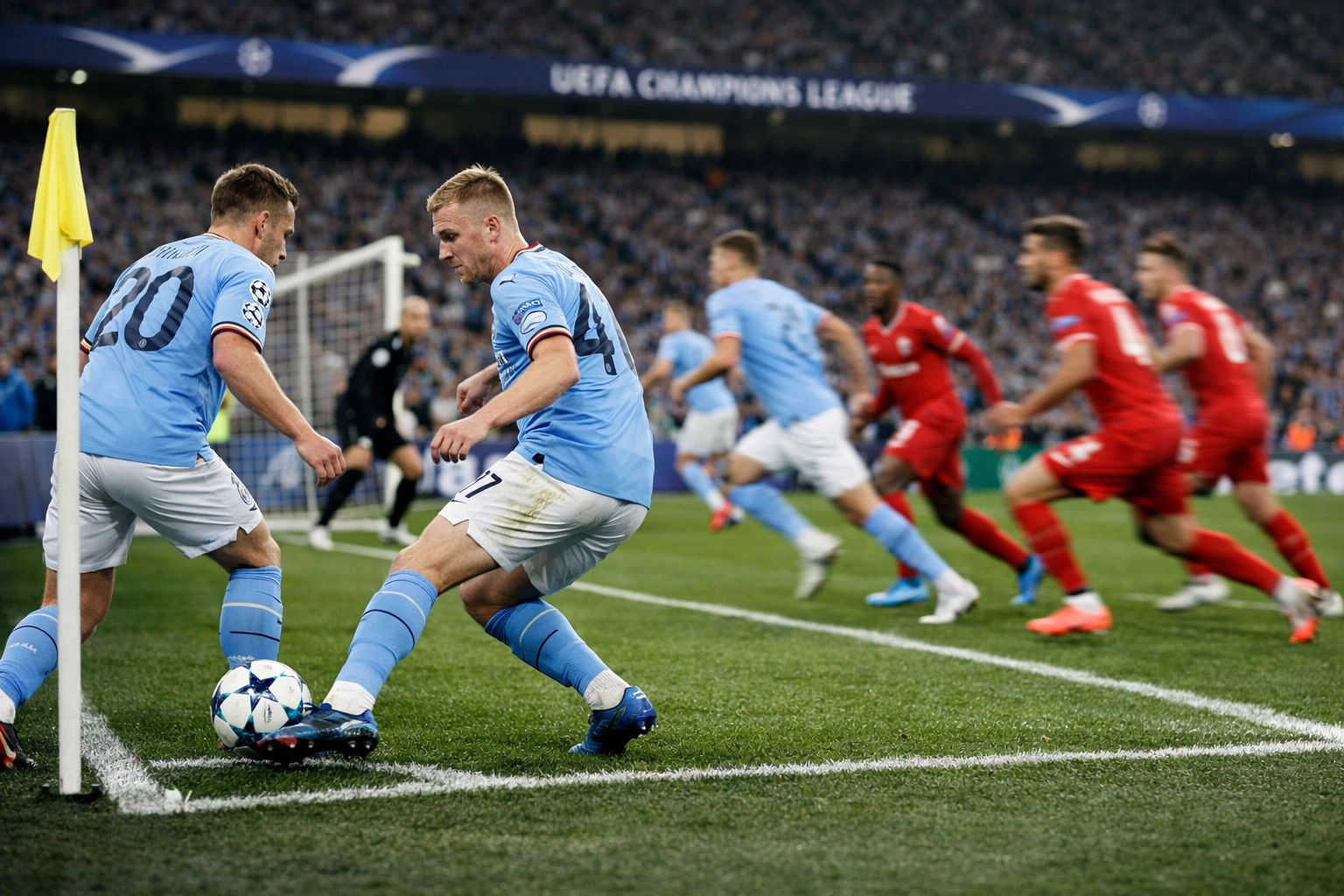 Kurzer Eckball mit koordinierten Laufwegen im Champions League Achtelfinale