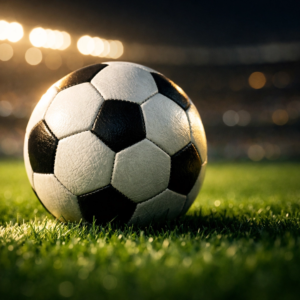 Fußball auf grünem Rasen vor Stadion-Kulisse symbolisiert Sportwetten-Action