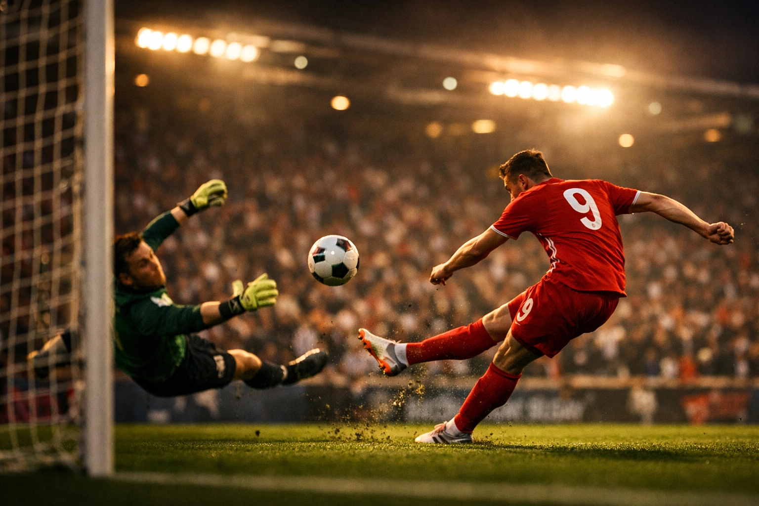 Bundesliga Torschuss-Aktion mit Torhüter-Parade im Stadion