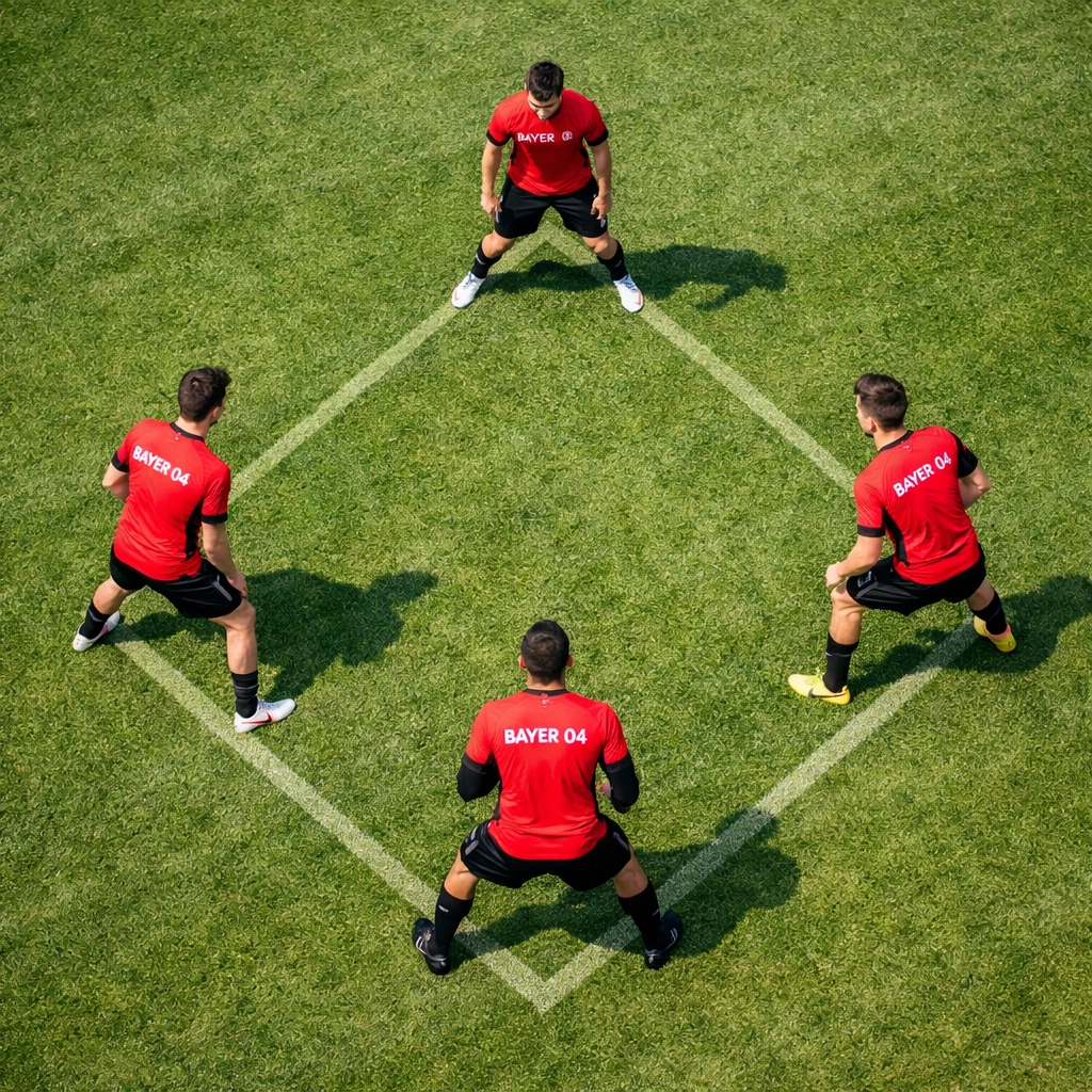 Bayer Leverkusen Rauten-Formation im Mittelfeld aus der Vogelperspektive