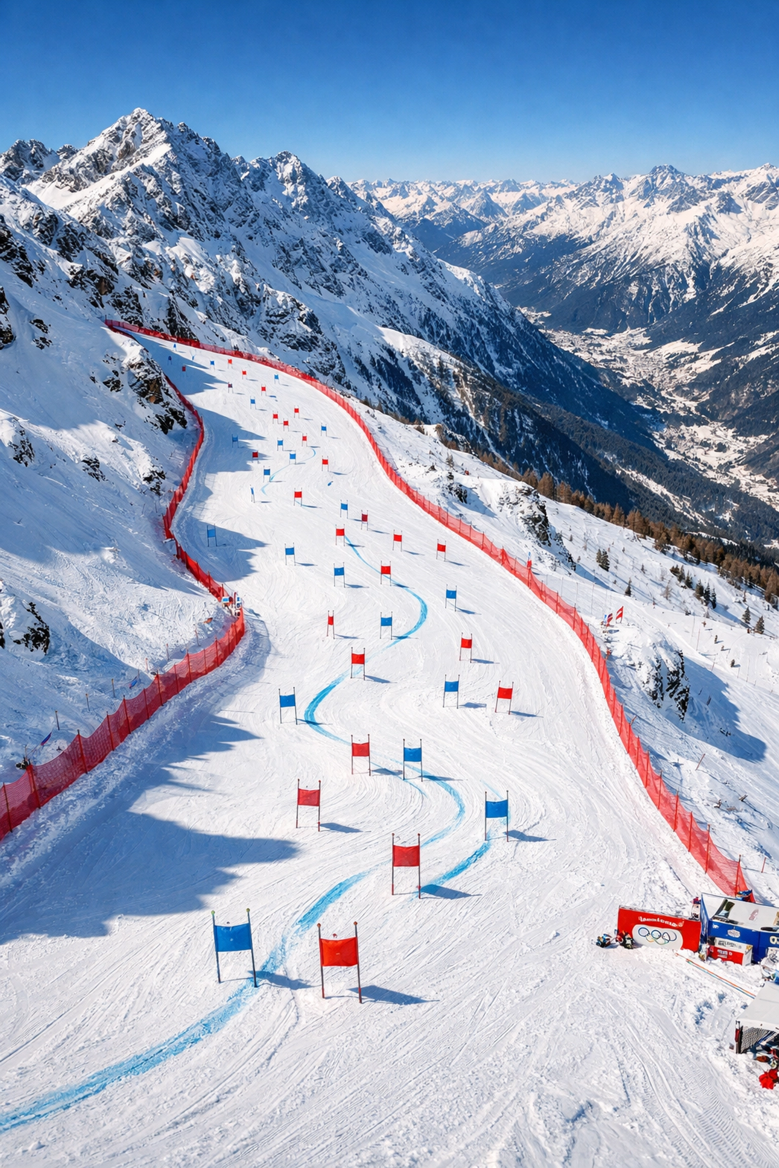 Olympische Winterspiele 2026 Slalom-Strecke in Bormio mit Toren im Schnee