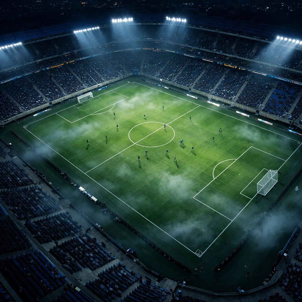 Bundesliga-Stadion bei Flutlicht - taktisches Duell Frankfurt gegen Gladbach