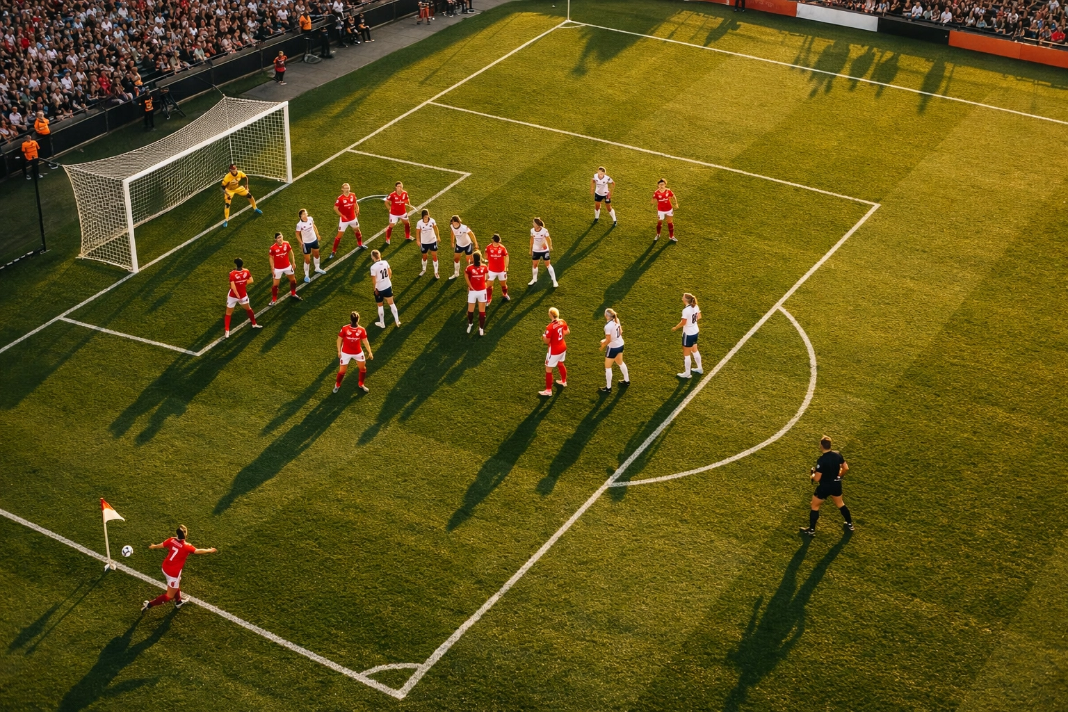 Luftaufnahme Frauenfußball Champions League mit taktischer Formation