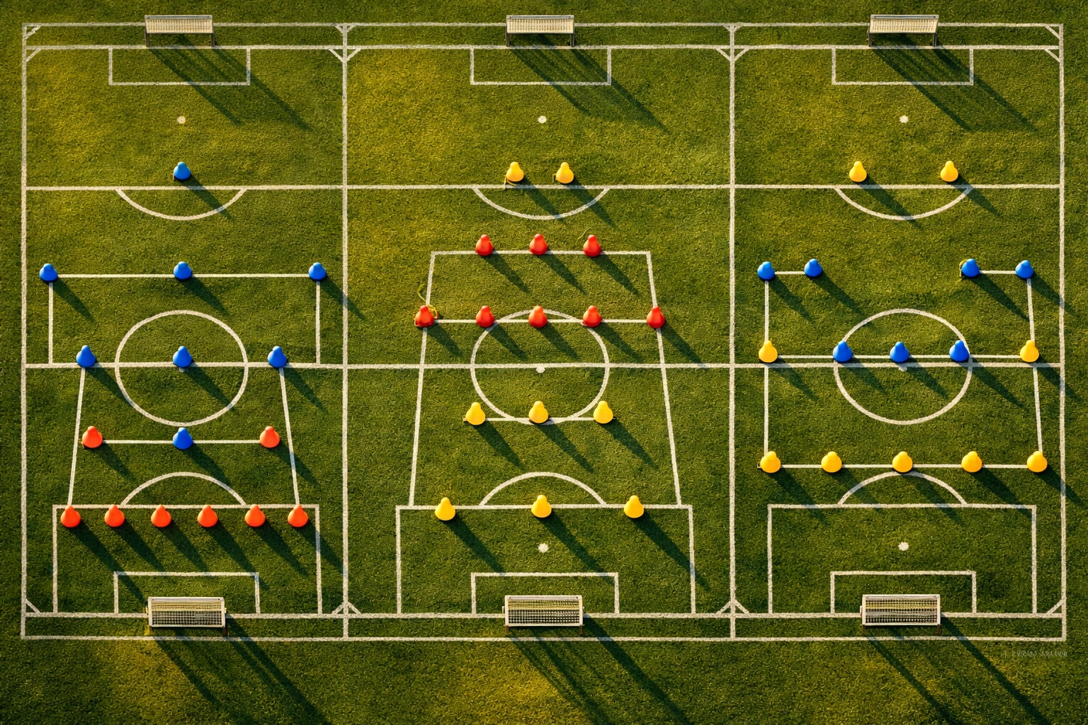 Vergleich der Formationen 4-3-3, 3-5-2 und 4-4-2 auf dem Trainingsplatz