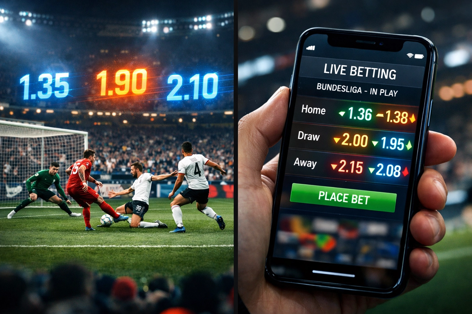 Live-Wetten Quoten ändern sich während Bundesliga-Spiel auf Smartphone Display