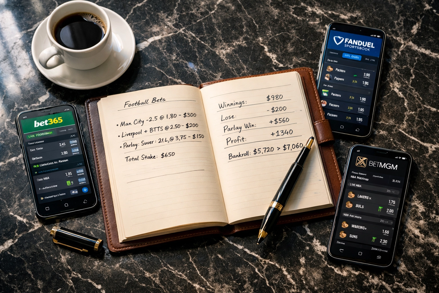 Systematische Wettdokumentation mit Quotenvergleich verschiedener Buchmacher