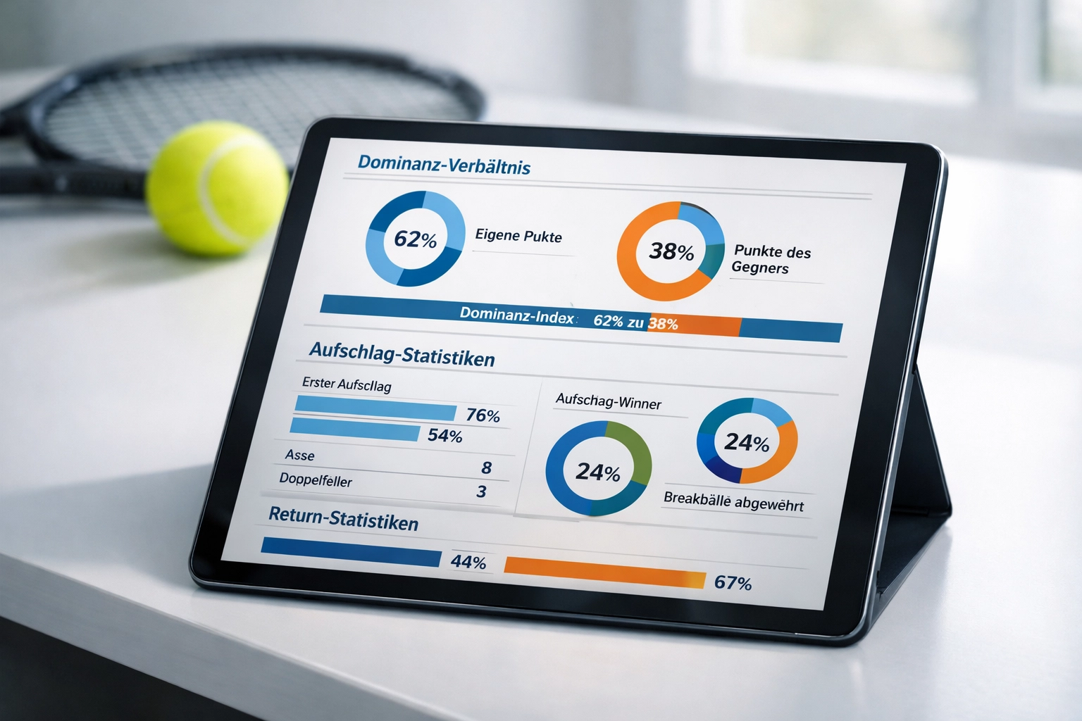 Tennis-Analytics-Interface mit ATP WTA Statistiken zur Berechnung des Dominanz-Verhältnisses.