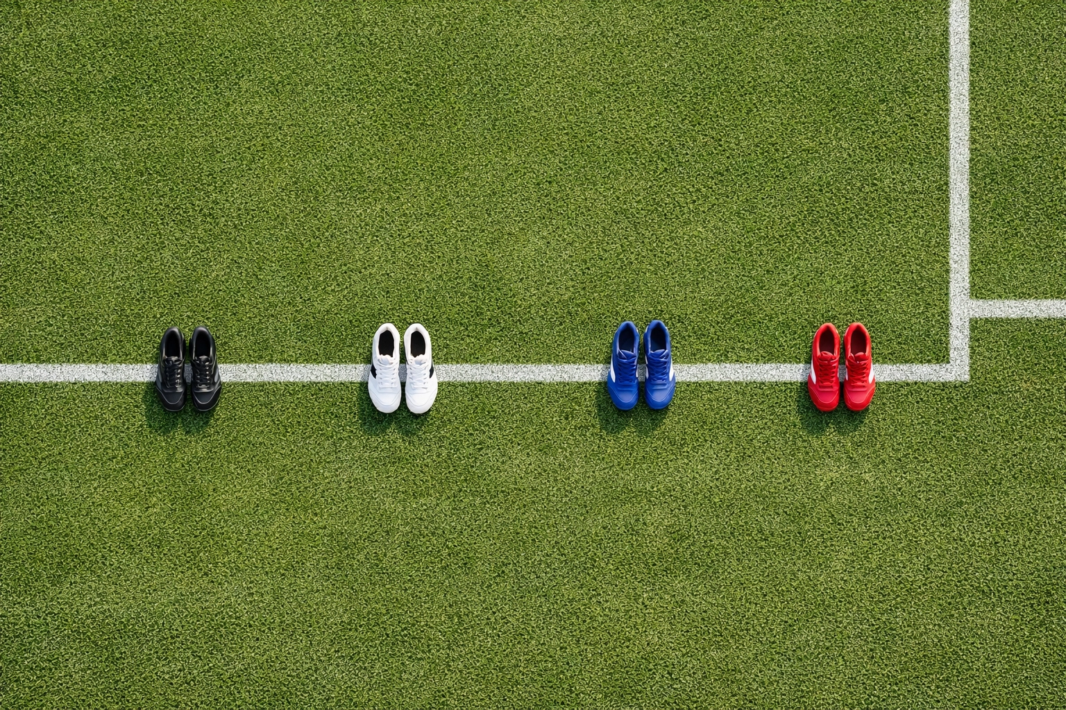 Vogelperspektive zeigt Viererkette-Positionierung auf dem Spielfeld