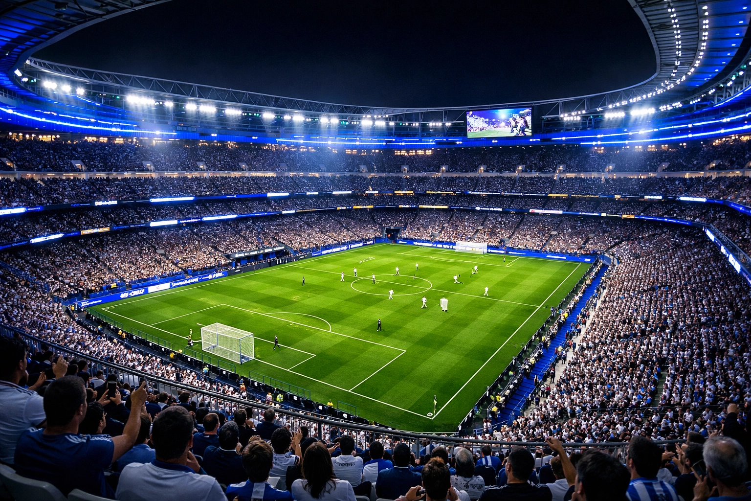 Santiago Bernabéu Stadion während eines Abendspiels von Real Madrid