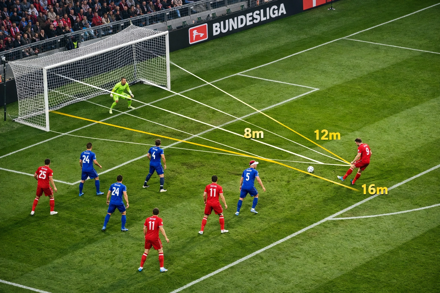 Bundesliga Strafraum mit Schussposition und Torabschlusswinkel für xG-Berechnung