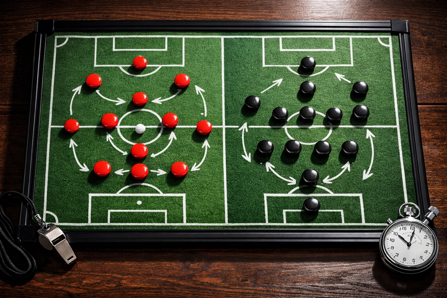 Taktiktafel zeigt Leipzig 4-3-3 Formation gegen Dortmund 3-4-2-1 System