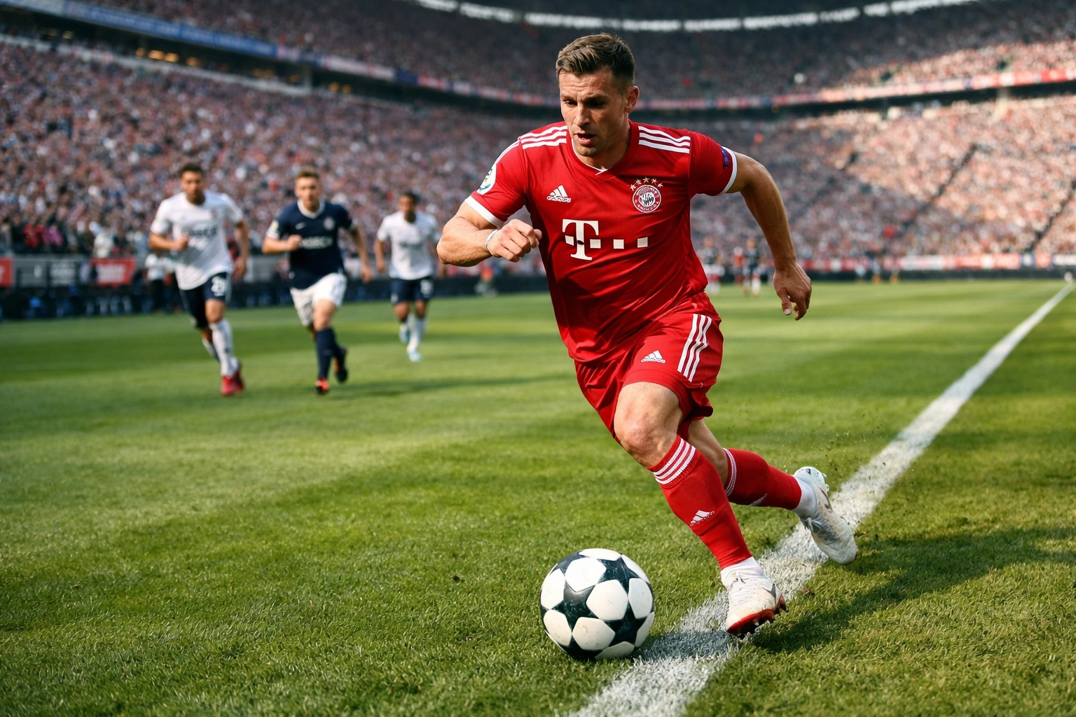 Bayern Außenverteidiger rückt mit Tempo am Flügel hoch im Kompany-System