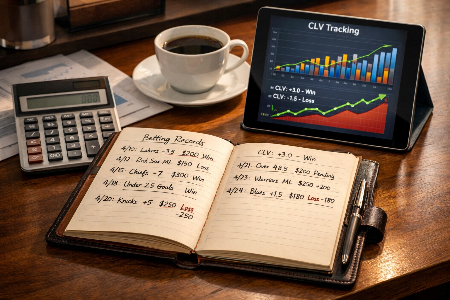 Systematisches CLV-Tracking mit Wettjournal, Rechner und Chart-Analyse auf Tablet