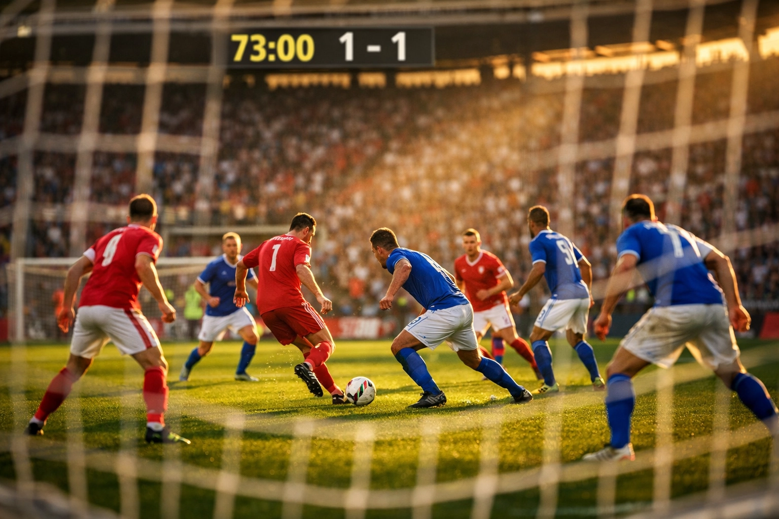 Bundesliga-Spiel in Schlussphase bei 1:1 Spielstand nach 73 Minuten