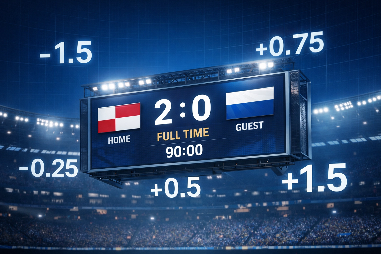 Asian Handicap Berechnungen mit verschiedenen Handicap-Linien auf Stadion-Anzeigetafel