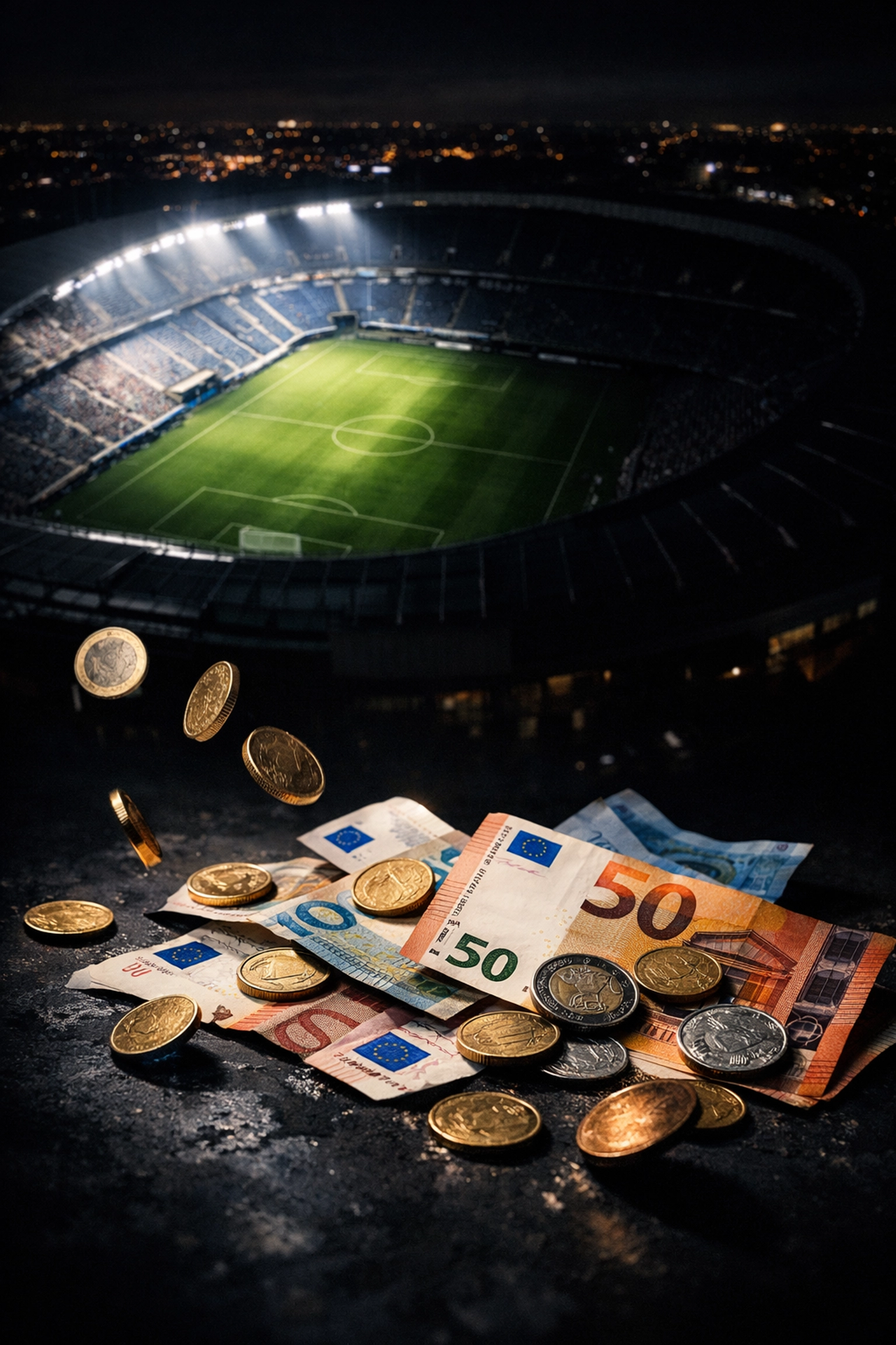 Dortmund Stadion mit Geldscheinen symbolisiert finanzielle Krise ohne Europa-Teilnahme