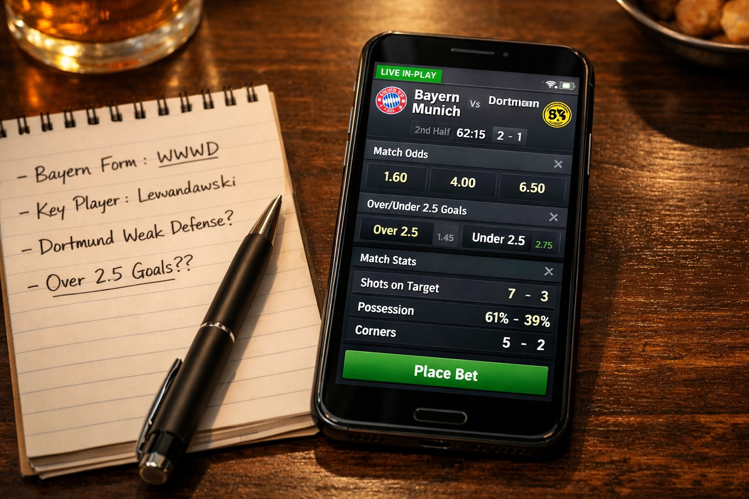 Sportwetten App mit Live-Quoten für Bayern München Bundesliga-Spiel