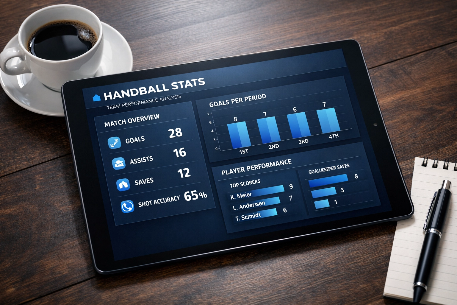 Handball-Statistik Dashboard mit defensiven Leistungsdaten für Wettanalyse