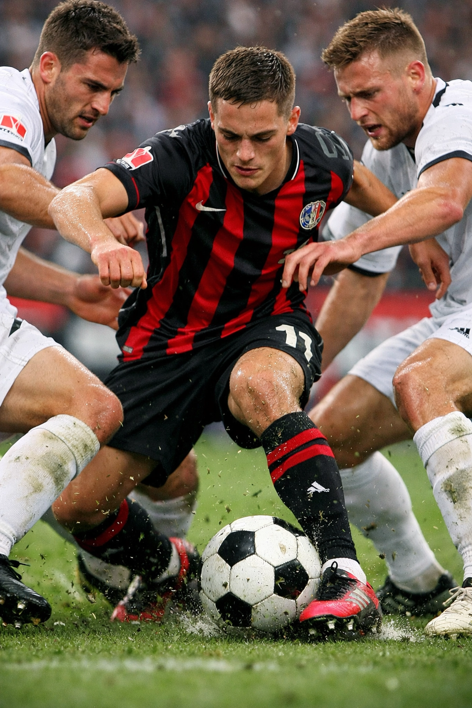 Florian Wirtz behauptet den Ball im dicht besetzten Mittelfeldzentrum von Bayer Leverkusen