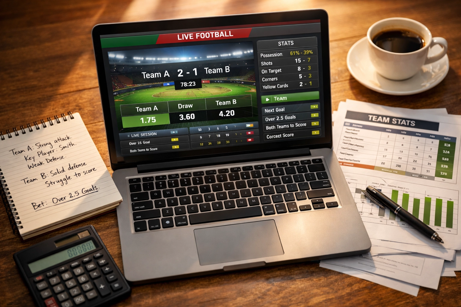 Pre-Match Wetten Vorbereitung mit Statistiken und Spielanalysen am Laptop